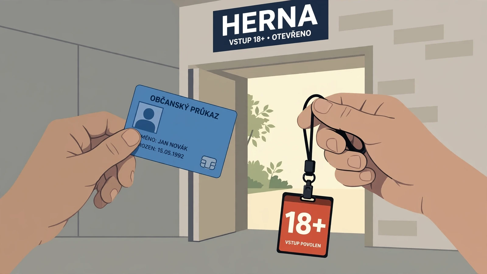 Kontrola občanského průkazu u vstupu do herny.